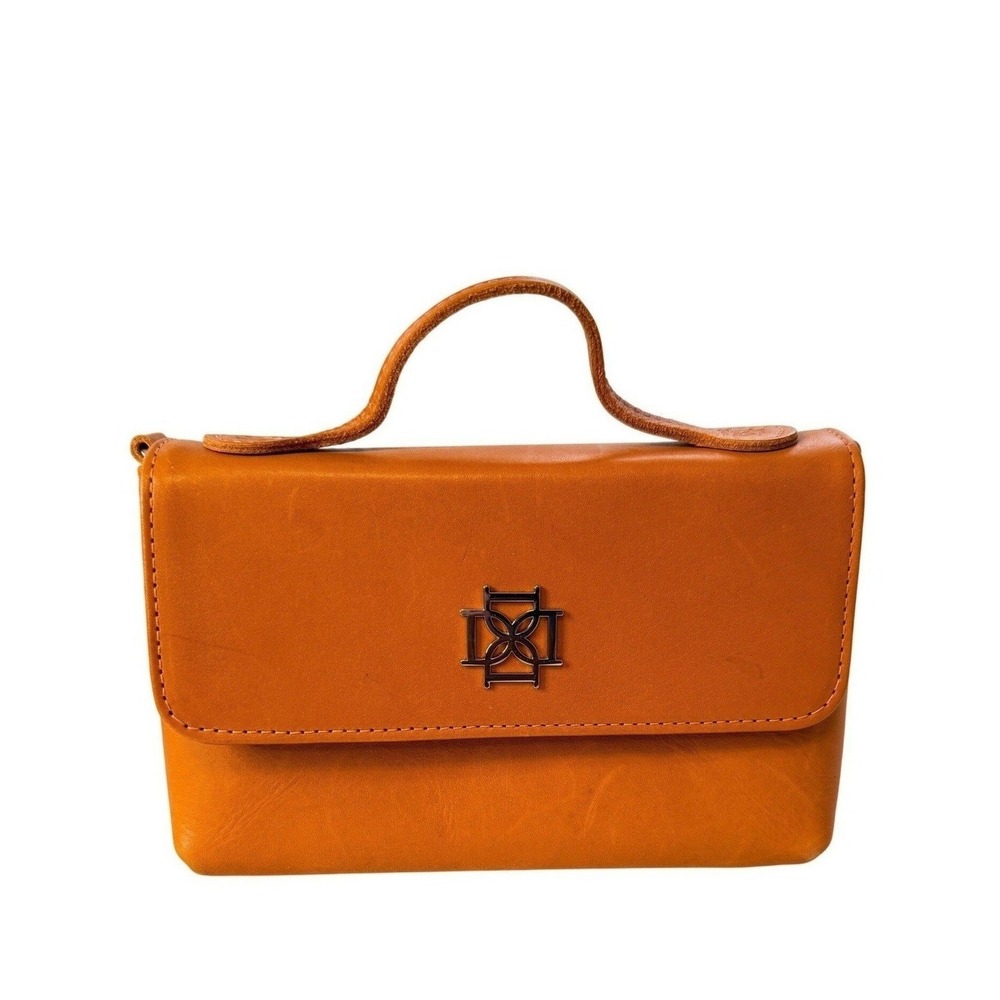 Dominie Crossbody Bag Sz Small Orange Leather Top Handle Flap Square Purse
